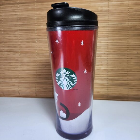Starbucks 2011 Travel Tumbler Cup Holiday Snow Fun Christmas Dog and Snowflakes - Picture 8 of 14